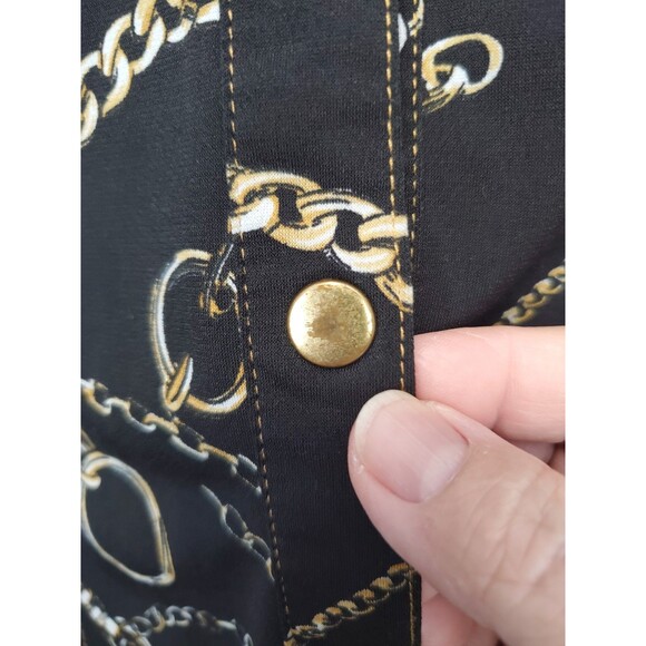 Cache Chain Print Epaulet Roll-Tab Sleeve Snap-Up Blouse Size Large 90s Y2K - Picture 10 of 10